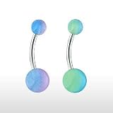 316L Surgical Stainless Steel Belly Ring with 2-tone Glow in the Dark Ball - 14G - 7/16 Bar Length - Blue/Green - Sold Individually