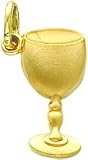 14K Yellow Gold Satin Wine Glass Pendant Charm Jewelry