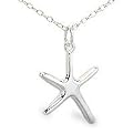 Sterling Silver Starfish Pendant Necklace, on 16 Inch Snake Chain