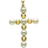 14k Yellow Gold Freshwater Cultured Pearl Cross Pendant