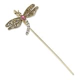 Brass-tone Dragonfly With Clear and Pink Crystals Bookmark - JewelryWeb