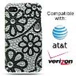 Art Series Bling Luxurious Design Diamond Crystal Snap-on Case for Apple iPhone 4, iPhone4, Silver Black Lace Flowers