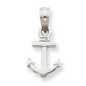 14k White Gold Mini Anchor Pendant - Measures 16.5x7.9mm - JewelryWeb