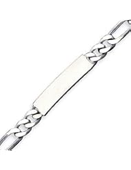 Sterling Silver 8 Inch Engraveable Antiqued Figaro Link ID Bracelet - 8 Inch