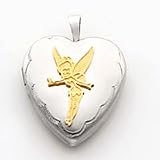 Sterling Silver with 14k Tinkerbell 2-frame Heart Locket with 20 inch Sterling Silver Chain