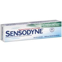 - 	 Sensodyne maximum strength toothpaste for sensitive teeth,fresh Impact, Trial size - 0.8 oz