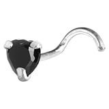 Sterling Silver 925 Jet CZ Heart Nose Ring