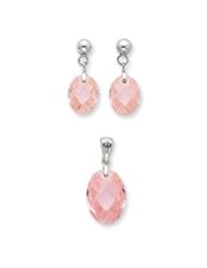 Genuine IceCarats Designer Jewelry Gift Sterling Silver Pink Cz Earring & Pendant Set