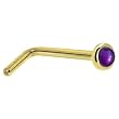 Solid 14KT Yellow Gold 2mm Genuine Amethyst L-Shaped Nose Ring - 20 Gauge