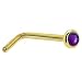 Solid 14KT Yellow Gold 2mm Genuine Amethyst L-Shaped Nose Ring - 20 Gauge