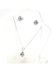 Toc Sterling Silver Small Pear Shape Amethyst Pendant and Stud Earrings