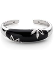Sterling Silver .05 Ct Tw Genuine Onyx & Diamond Cuff Bracelet