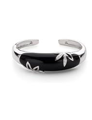 Clevereves Sterling Silver .05 Ct Tw Genuine Onyx & Diamond Cuff Bracelet