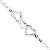 Sterling Silver Solid Fancy Heart Link Anklet - 9 Inch - Lobster Claw - JewelryWeb