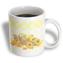 PS Halloween - Yellow Checkered Print Sunflowers Autumn Floral Print - Mugs