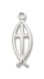 Sterling Silver Fish Cross Medal Pendant with 18" Sterling Silver Chain in Gift Box