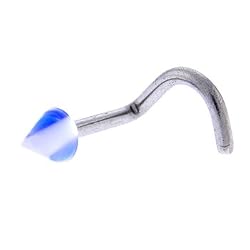 Blue White Striped Cone Nose Ring