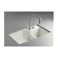 Kohler K-6411-2K-FF Indio Undercounter Double Offset Basin Kitchen Sink with Two-Hole Faucet Drilling, Sea Salt