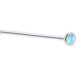 Solid 14KT White Gold 2mm Light Blue Synthetic Opal Straight Fishtail 3/4 - 20 Gauge