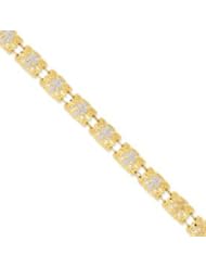 14k Yellow Gold w/Rhodium Fancy Cross 7.5 Inch Bracelet w/ Lobster