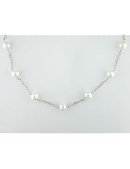 14k White Gold Freshwater White Pearl Necklace (8.5-9.0mm) (18")