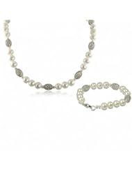 18"/7.5" 8.5-9MM Freshwater cultured pearl and sterling silver oval bead set.