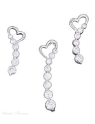 Sterling Silver 7mm Open Heart Journey Style Cubic Zirconia Tails Earrings, Pendant, And Necklace Set