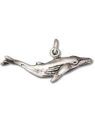 Sterling Silver 18" .8mm Wide Box Chain Necklace With 3D Humpback Whale Animal Pendant