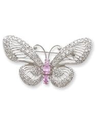 Sterling Silver Pink And Clear CZ Butterfly Pin