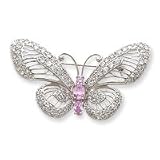 Sterling Silver Pink and Clear CZ Butterfly Pin
