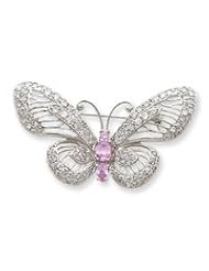 Sterling Silver Pink and Clear CZ Butterfly Pin
