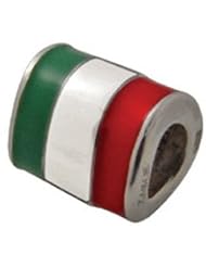 Genuine Zable (TM) Product. 925 Sterling Silver Italy Flag Bead Charm. 100% Satisfaction Guaranteed.