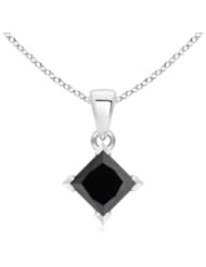 1.15 ct Princess Enhanced Black Diamond Solitaire Pendant Necklace