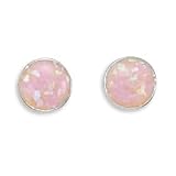 Sterling Silver Pink Synthetic Opal Stud Earrings