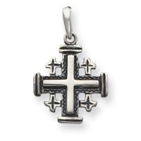 Sterling Silver Antiqued Jerusalem Crusader Pendant with 20 Inch Sterling Silver Chain
