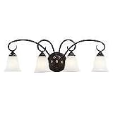 Sea Gull Lighting 4005-85 Athenia Four-Light Vanity, Gold Patina Finish with White Alabaster Glass