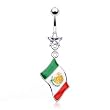 Stainless Steel Belly Ring with Clear CZ - Mexican Flag - Dangle