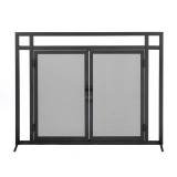 Woodfield 61237 Mission Style Wrought Iron Fireplace Screen With Doors in Black