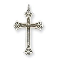Sterling Silver Oxdz Diamond-Cut Cross with 20 Inch Chain