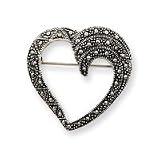 Sterling Silver Marcasite Heart Pin