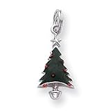 Sterling Silver Rhod Enameled Green Christmas Tree Charm