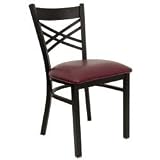Black “X” Back Metal Restaurant Dining Chair – Burgundy Vinyl Seat [XU-6FOBXBK-BURV-GG]