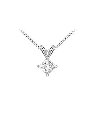 14K White Gold Princess Cut Diamond Solitaire Pendant - 1.00 CT. TW.