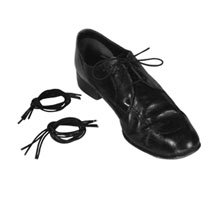 a black shoes laced with an elastic shoe lace