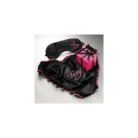 Valentine's Day Lingerie Black Satin Brief Size 14/16 and Eye Mask Gift Set featuring the word 'Sexy' - Gift Boxed