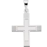 14K White Gold Greek Cross Pendant With Lines