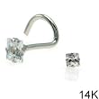 14k White Gold Nose Screw Prong Settings with Clear CZ, 2X2mm - Sold Individually