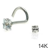 14k White Gold Nose Screw Prong Settings with Clear CZ, 2X2mm - Sold Individually