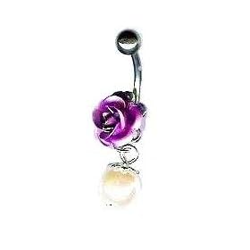 Belly Button Ring Rose Faux Pearl Navel Ring