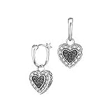 1/6 ct. tw. Black and White Diamond Heart Earrings in Sterling Silver
